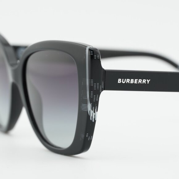 Burberry BE4393 40518G Sunglasses Black/Check White Cat Eye Frame, Grey Lenses